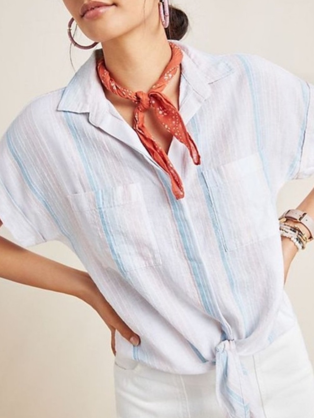 Anthropologie cloth & stone Liya Stripe Linen Blend Pastel Size Small